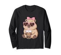 Funny Capybara Coquette Bow Boba Tea Cute Roedor Manga Larga