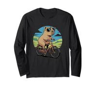 Funny Capybara Cycling | Cute Animal Biker Humor Cyclist Fan Manga Larga
