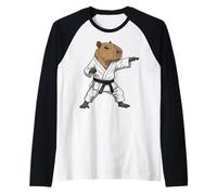 Funny Capybara Doing Karate Samurai Ninja Capybara Camiseta Manga Raglan