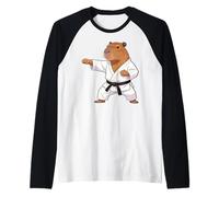 Funny Capybara Doing Karate Samurai Ninja Capybara Camiseta Manga Raglan