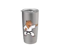 Funny Capybara doing Karate Samurai Ninja Capybara Vaso térmico de acero inoxidable de doble pared