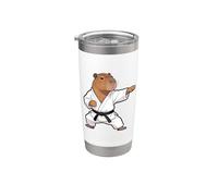 Funny Capybara doing Karate Samurai Ninja Capybara Vaso térmico de acero inoxidable de doble pared