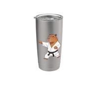 Funny Capybara doing Karate Samurai Ninja Capybara Vaso térmico de acero inoxidable de doble pared