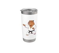 Funny Capybara doing Karate Samurai Ninja Capybara Vaso térmico de acero inoxidable de doble pared