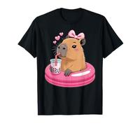 Funny Capybara on Pool Float Drinking Boba Bubble Tea Camiseta