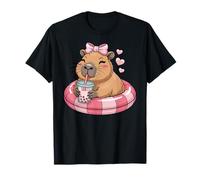 Funny Capybara on Pool Float Drinking Boba Bubble Tea Camiseta