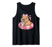 Funny Capybara on Pool Float Drinking Boba Bubble Tea Camiseta sin Mangas