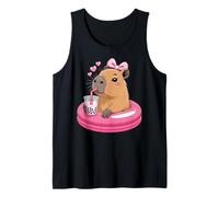 Funny Capybara on Pool Float Drinking Boba Bubble Tea Camiseta sin Mangas