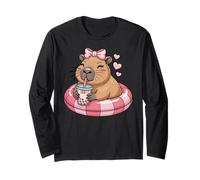 Funny Capybara on Pool Float Drinking Boba Bubble Tea Manga Larga