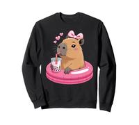 Funny Capybara on Pool Float Drinking Boba Bubble Tea Sudadera
