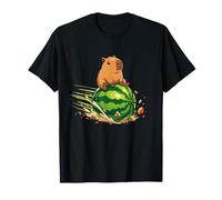 Funny Capybara Riding Fast Rolling Sandía Camiseta