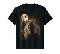 Funny Capybara Selfie Luna Llena Bruja Voladora Halloween Camiseta