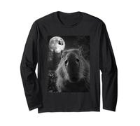 Funny Capybara Selfie Luna Llena Bruja Voladora Halloween Manga Larga