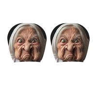 Funny Car Headrest Covers 2 Pieces Granny Face