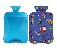 Funny Cars Botella de agua caliente con funda esponjosa, bolsa de agua caliente de gran capacidad de 2 litros, bolsa de agua para botellas de autos, para noches acogedoras, alivio del dolor,