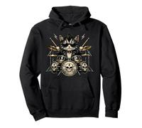 Funny Cat Baterista Punk Rock'n Roll Skull Music Boy Girl Sudadera con Capucha