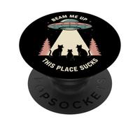 Funny Cat Cats Retro UFO Nave Espacial PopSockets PopGrip Adhesivo