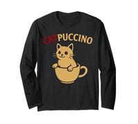 Funny Cat Coffee TShirt Cute Cappuccino Animal Caffe Design Manga Larga