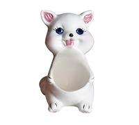 Funny Cat Egg Cup Holder for Soft Boiled Eggs Hand-Painted Ceramic Kitten Figurine with Open Mouth Cute Breakfast Stand Novelty Gift for Cat Lovers Women Men (White/Yellow)(Blanco)