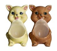 Funny Cat Egg Cup Holder for Soft Boiled Eggs Hand-Painted Ceramic Kitten Figurine with Open Mouth Cute Breakfast Stand Novelty Gift for Cat Lovers Women Men (White/Yellow)(Yellow+Brown)