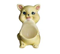 Funny Cat Egg Cup Holder for Soft Boiled Eggs Hand-Painted Ceramic Kitten Figurine with Open Mouth Cute Breakfast Stand Novelty Gift for Cat Lovers Women Men (White/Yellow)(Yellow)