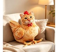 Funny Cat Face Chicken Plush Throw Pillow,Novelty Quirky Cat-Chicken Hybrid Plush Pillow,Party Home Decorations Cushion,for Bedroom, Living Room, Couch, Bed, Car, Gag Gift