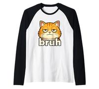 Funny Cat Face Meme Bruh Orange Cat Viral Trendy Boys Memes Camiseta Manga Raglan