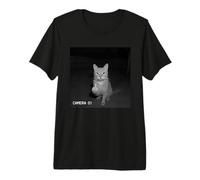 Funny Cat Flipping Off Middle Finger On Security Camera Camiseta Premium