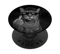 Funny Cat Flipping Off Middle Finger On Security Camera PopSockets PopGrip Adhesivo