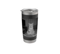 Funny Cat Flipping Off Middle Finger On Security Camera Vaso térmico de acero inoxidable de doble pared