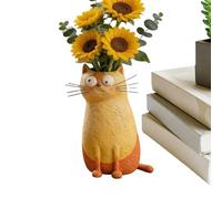 Funny Cat Flower Vase - Desk Ornament Decorative Planter, Cute Display Home Accent, Living Decor with Whimsical Design, Table Piece with Artistic Style, Gift Idea for Bookshelf Mantel Use