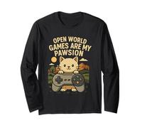 Funny Cat Gamer Juego de Palabras de Mundo Abierto Videojuego Meme Broma Gato Fan Manga Larga