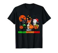 Funny Cat Holagivingmas Halloween Acción de Gracias Navidad Camiseta