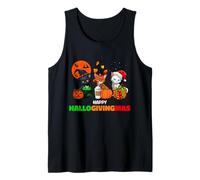 Funny Cat Holagivingmas Halloween Acción de Gracias Navidad Camiseta sin Mangas