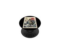 Funny Cat Kaiju Great Wave Arte japonés en Madera PopSockets PopGrip Adhesivo