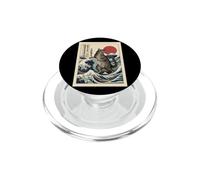 Funny Cat Kaiju Great Wave Arte japonés en Madera PopSockets PopGrip para MagSafe