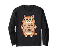 Funny Cat Kitten Will Work for Food - Regalo para Hombres, Mujeres y niños Manga Larga
