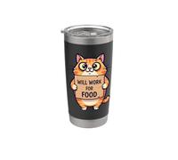 Funny Cat Kitten Will Work for Food - Regalo para hombres, mujeres y niños Vaso térmico de acero inoxidable de doble pared