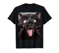 Funny Cat Lover Kitten Cute Black Cat Crazy Face Camiseta