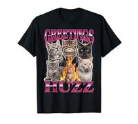Funny Cat Meme Greetings Huzz Bootleg Graphic Y2K Camiseta