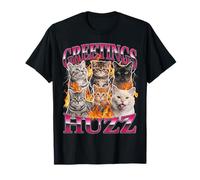Funny Cat Meme Greetings Huzz Bootleg Graphic Y2K Camiseta
