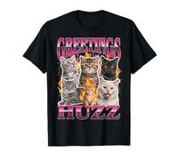 Funny Cat Meme Greetings Huzz Bootleg Graphic Y2K Camiseta
