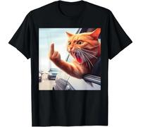 Funny Cat Middle Finger Hilarious Cat In The Car Cat Lover Unisex T-Shirt Black S