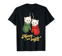 Funny Cat Mittens Vintage Christmas Retro Kitten Cat Lover Camiseta