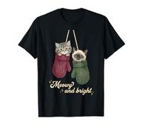 Funny Cat Mittens Vintage Christmas Retro Kitten Cat Lover Camiseta