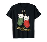 Funny Cat Mittens Vintage Christmas Retro Kitten Cat Lover Camiseta