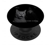 Funny Cat On Security Camera with Witch Halloween PopSockets PopGrip Adhesivo