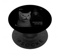 Funny Cat On Security Camera with Witch Halloween PopSockets PopGrip Adhesivo