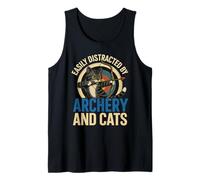 Funny Cat Parent Gift Easily Distracted by Archery and Cats Camiseta sin Mangas