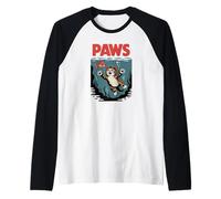 Funny Cat Paws Parody Design - Cute Kitten & Fish Cartoon Camiseta Manga Raglan